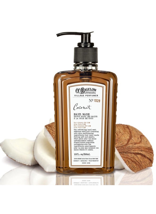 C.O. Bigelow Hand Wash Coconut, Village Perfumer Moisturizing Hand Soap for Bathroom & Kitchen with Aloe Vera and Pro-Vitamin B5, 10 fl oz