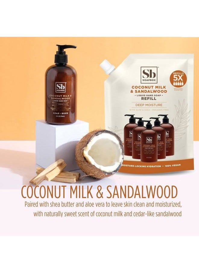 Liquid Hand Soap, Coconut Milk & Sandalwood, Gentle & Moisturizing Hand Wash for Kitchen and Bathroom, Vegan & Cruelty Free Scented Hand Soap 12 Ounce Pump Bottles (Pack of 3)