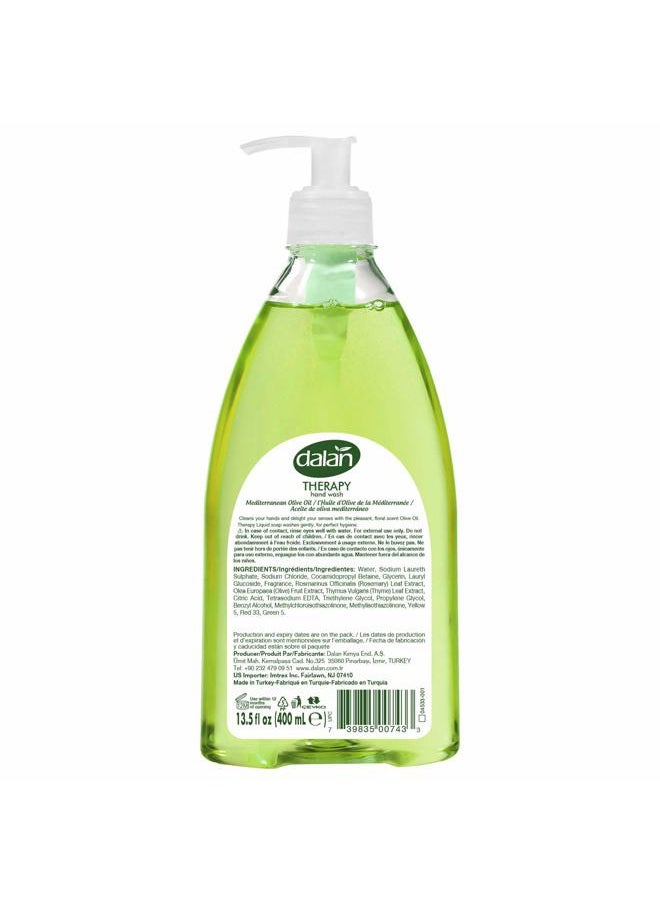 Therapy Mediterranean Olive Oil Ultra Moisturizing Liquid Hand Soap for Normal and Dry Hands Fresh Clean and Soft Feeling (13.5 Fl Oz / 400 mL (Pack of 3))
