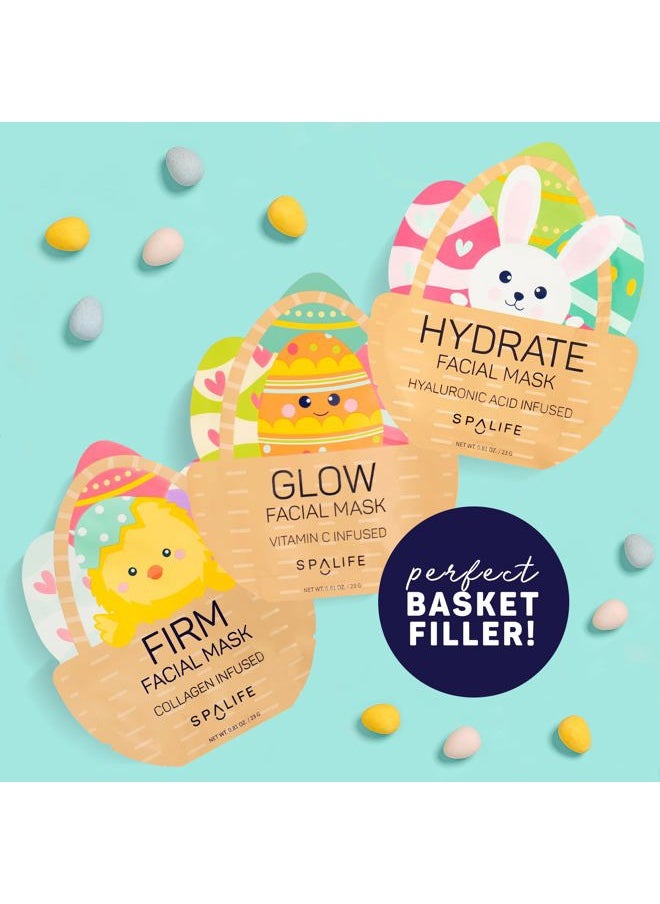 Spring & Easter Facial Masks (9Pack) - Hyaluronic Acid, Collagen, Vitamin C Infused - Reduces Dark Circles, Hydrates, Firms Skin - Skin Care Masks for Puffiness, Fine Lines & Wrinkles