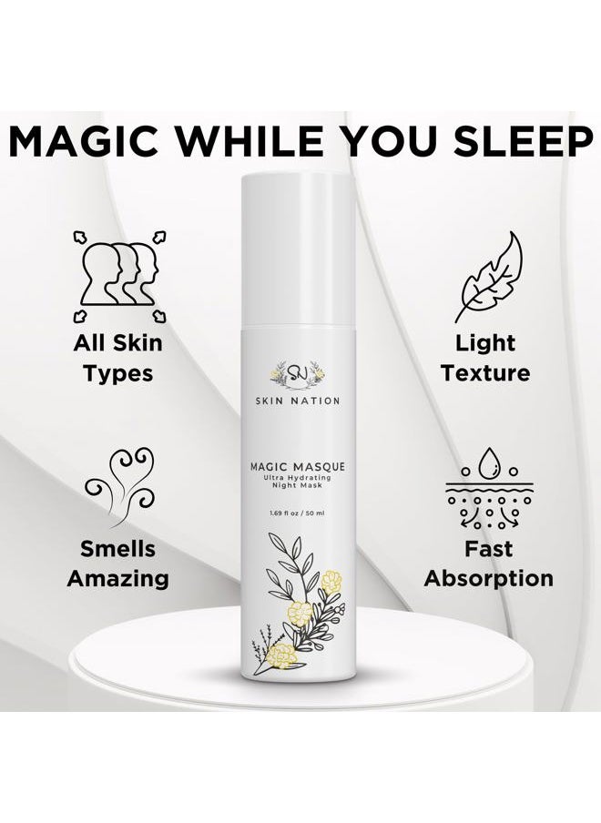 Magic Collagen Face Mask and Night Moisturizer for Face with Organic Aloe & Vitamin E, Overnight Hydrating Serum for Skin Tightening & Glowing Skin, Pore Minimizer for Face, Made in USA, Cruelty Free