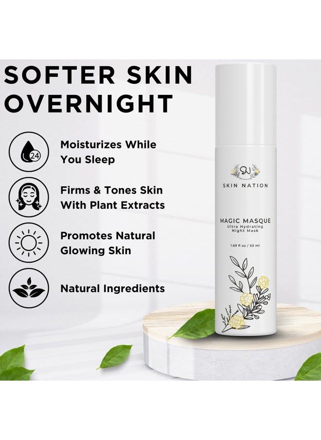 Magic Collagen Face Mask and Night Moisturizer for Face with Organic Aloe & Vitamin E, Overnight Hydrating Serum for Skin Tightening & Glowing Skin, Pore Minimizer for Face, Made in USA, Cruelty Free