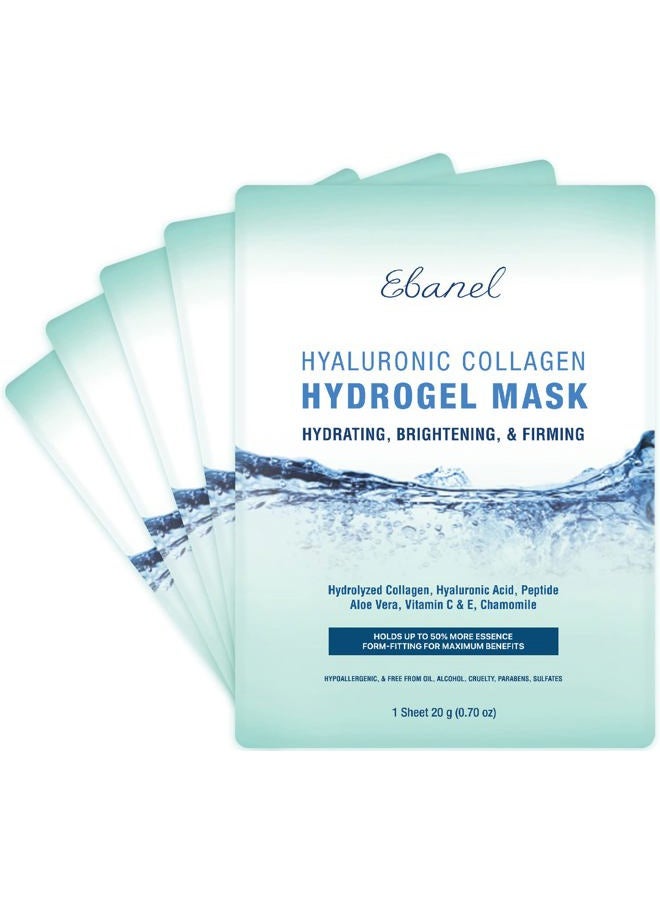 5-Pack Hydrogel Collagen Face Mask, Instant Brightening Hydrating Facial Masks Sheet Mask for Firming, Lifting Anti Aging Anti Wrinkle with Hyaluronic Acid, Peptide, Aloe Vera, Vitamin C & E