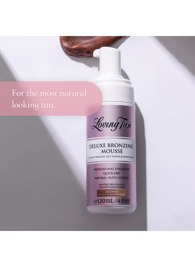 Deluxe Self Tanning Bronzing Mousse, Medium - Streak Free, Professional Quality Sunless Tanning - Up to 5 Self Tanner Applications per Bottle, Cruelty Free, Naturally Derived DHA - 4 FL Oz