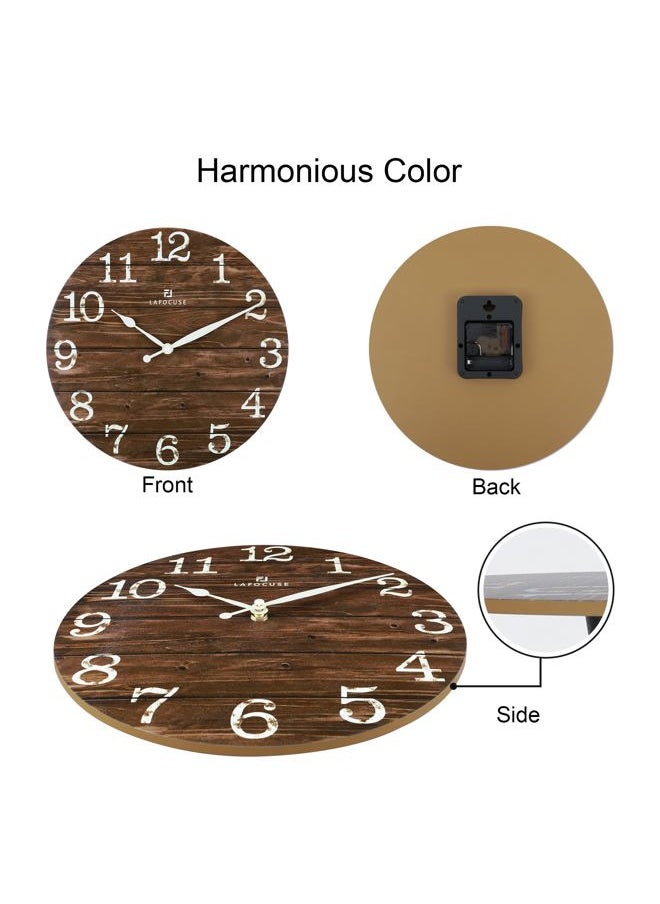 12 Inch Wooden Brown Wall Clock Battery Operated Silent Non Ticking, Farmhouse Decorative Brown Clock for Living Room Decor Kitchen Bedroom Home Office-Version 2.0