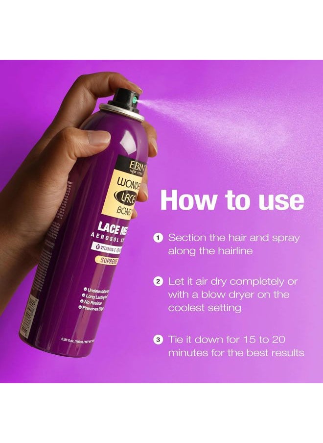 Wonder Lace Melt Aerosol Spray | Preserves Edges & Undetectable Lace | Long lasting hold | No Residue | Vitamin E + Biotin Infused (180ml./ 6.08oz)