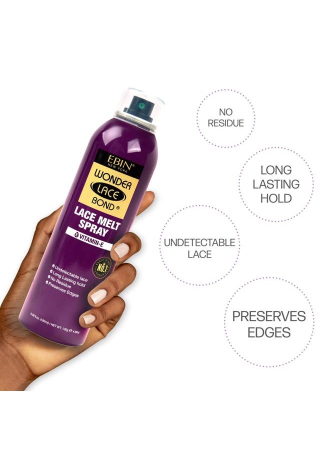 Wonder Lace Melt Aerosol Spray | Preserves Edges & Undetectable Lace | Long lasting hold | No Residue | Vitamin E + Biotin Infused (180ml./ 6.08oz)