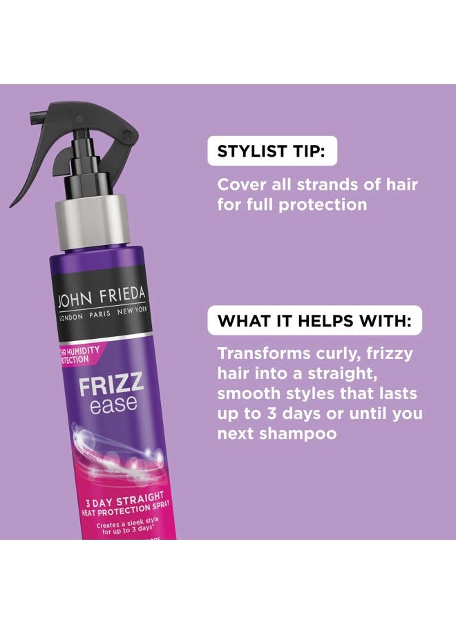 Frizz Ease 3 Day Straight Heat Protection Spray, Keeps Hair Straight and Frizz-Free for 3 Days, Keratin-Infused Flat Iron & Styling Spray for a Smooth, Sleek Finish, 3.5 Oz