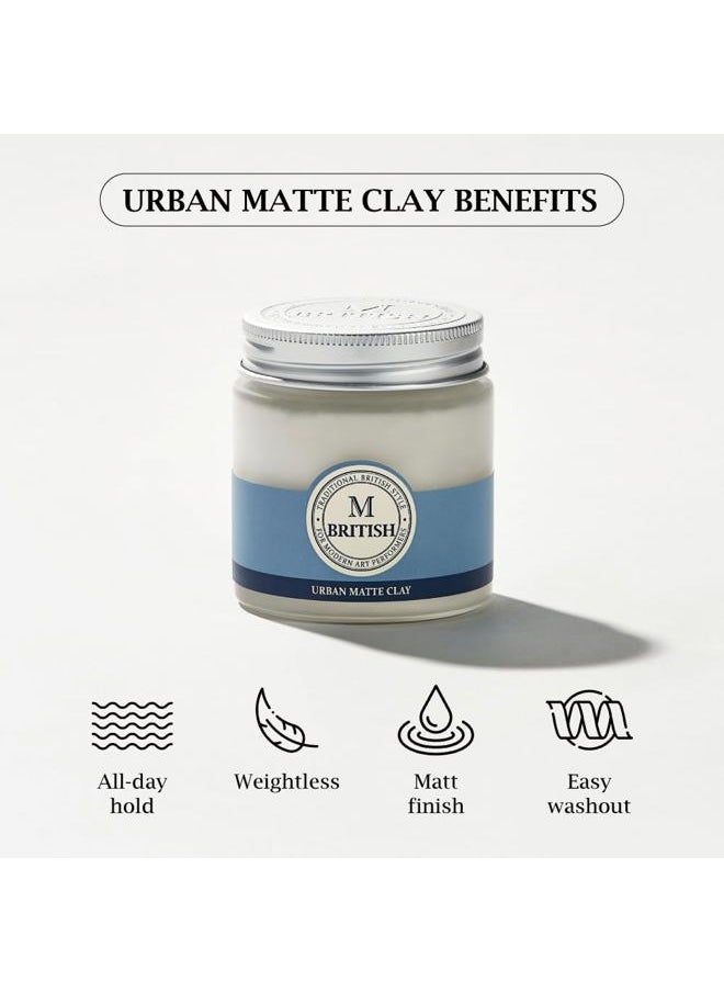 Urban Matte Clay Wax - 100g (3.53oz) | Approved by Barbers & Stylists | Strong Hold, Natural Matte Finish