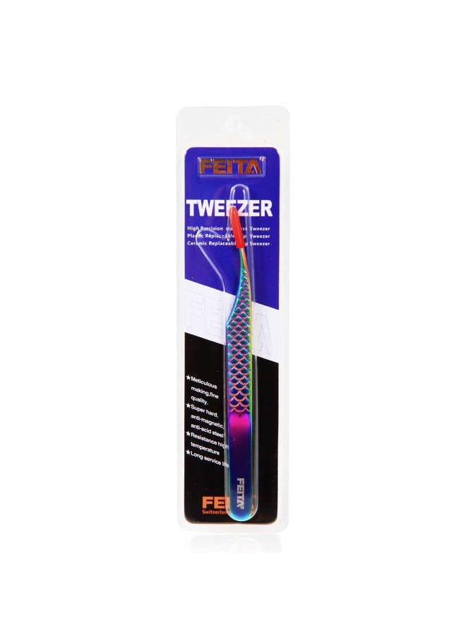 Diamond Grip Eyelash Extensions Tweezer Lash Precision Tweezers, Japanese Steel Dolphin-shaped Tip, False Lashes Application Tools, Multi-color 1Pc