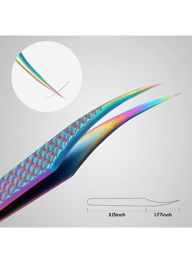 Diamond Grip Eyelash Extensions Tweezer Lash Precision Tweezers, Japanese Steel Dolphin-shaped Tip, False Lashes Application Tools, Multi-color 1Pc
