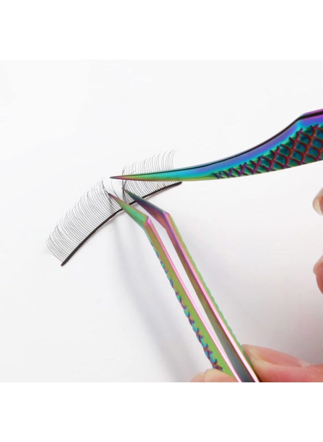 Diamond Grip Eyelash Extensions Tweezer Lash Precision Tweezers, Japanese Steel Dolphin-shaped Tip, False Lashes Application Tools, Multi-color 1Pc