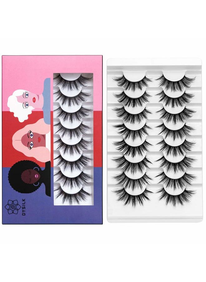 Eyelashes Natural Look - 8 Pairs 5D Lashes 17mm - Mink Eyelashes Fluffy Lashes Pack Cat Eye Soft Reusable
