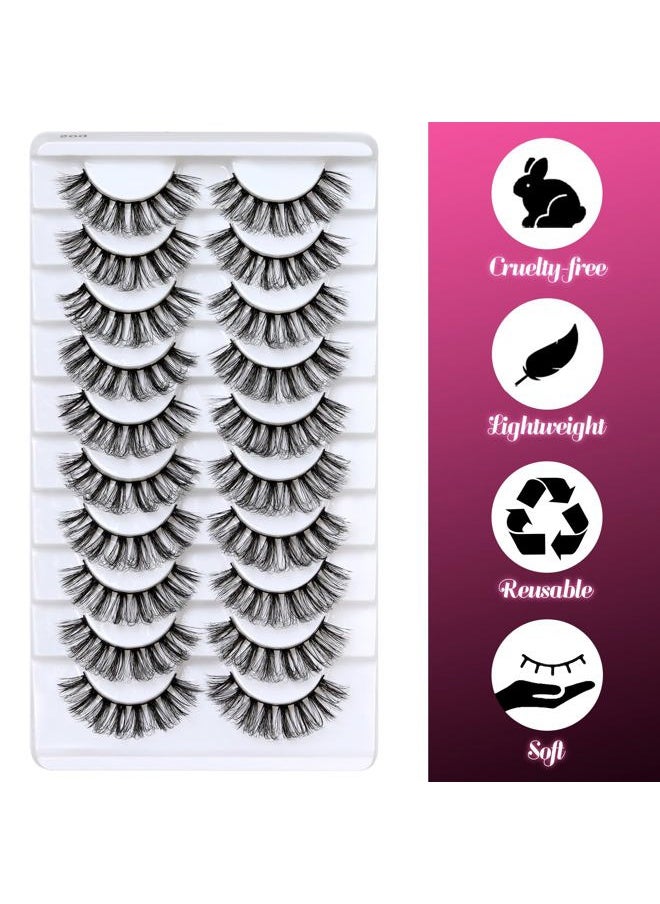 Russian Strip Lashes DD Curl False Eyelashes Fluffy Wispy Faux Mink Lashes 10 Pairs Pack (D02)
