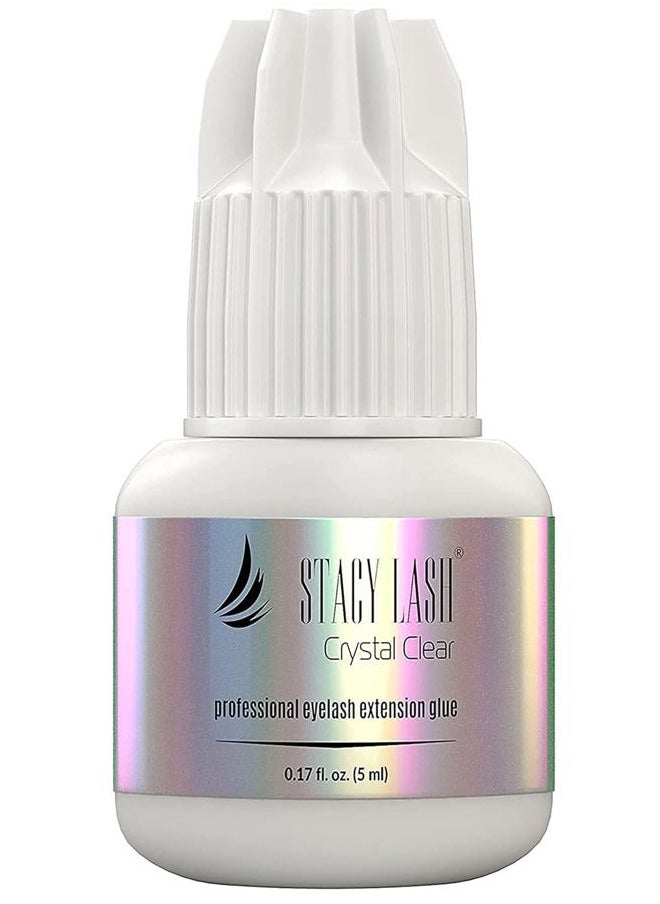 Crystal Clear Eyelash Extension Glue Stacy Lash (0.17fl.oz/5ml)/1 Sec Drying Time/Retention – 8 Weeks/Transparent Adhesive/Professional Supplies