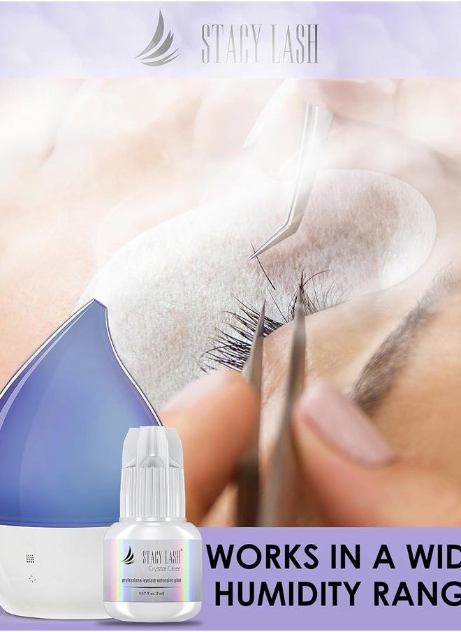 Crystal Clear Eyelash Extension Glue Stacy Lash (0.17fl.oz/5ml)/1 Sec Drying Time/Retention – 8 Weeks/Transparent Adhesive/Professional Supplies