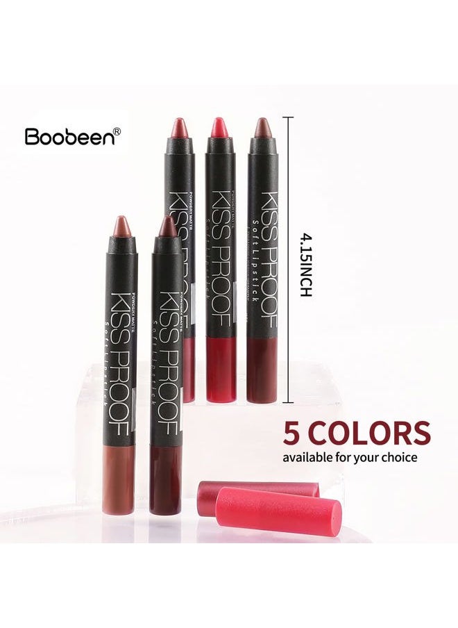 Matte Lipstick Pencil Lip Crayon Stick Matte Velvet Lipgloss Creamy Lip Liner Full Coverage High Pigment Waterproof Non-Fade Lipstick for Women, Matte Lip Stain with Smooth Makeup