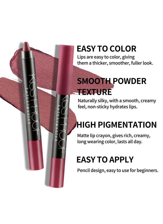 Matte Lipstick Pencil Lip Crayon Stick Matte Velvet Lipgloss Creamy Lip Liner Full Coverage High Pigment Waterproof Non-Fade Lipstick for Women, Matte Lip Stain with Smooth Makeup