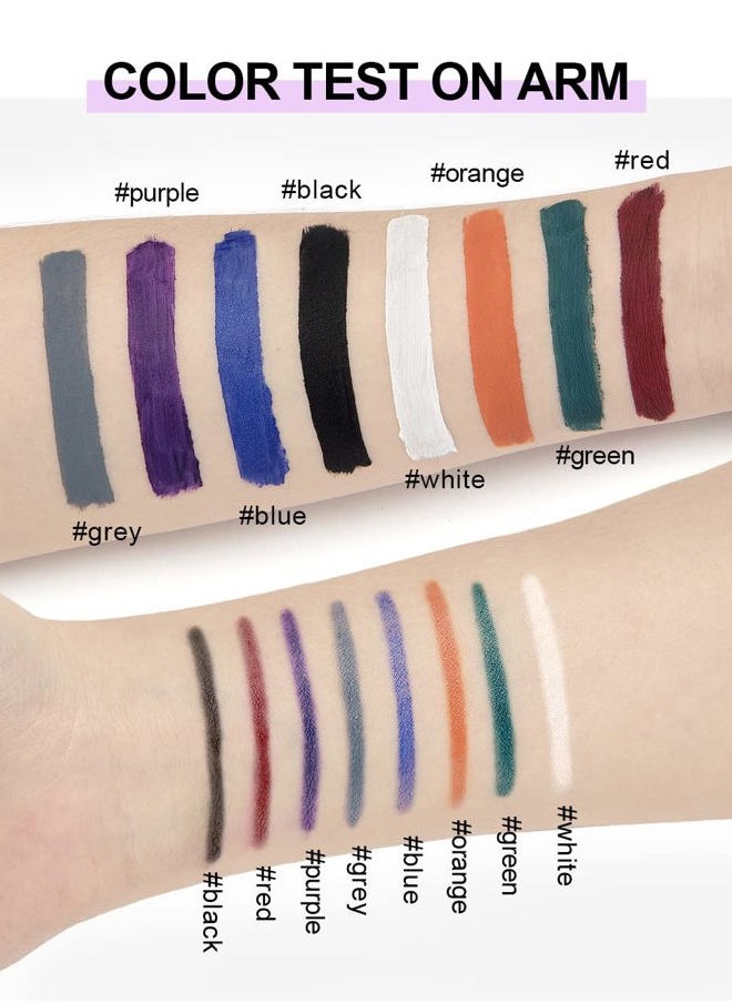 8Pcs Matte Liquid Lipstick and Lip Liner Set White Black Blue Halloween Cosplay Makeup Waterproof Non-Stick Cup Not Fade Liquid Lipliner Lip Gloss Make Up Gift Set (Set B)