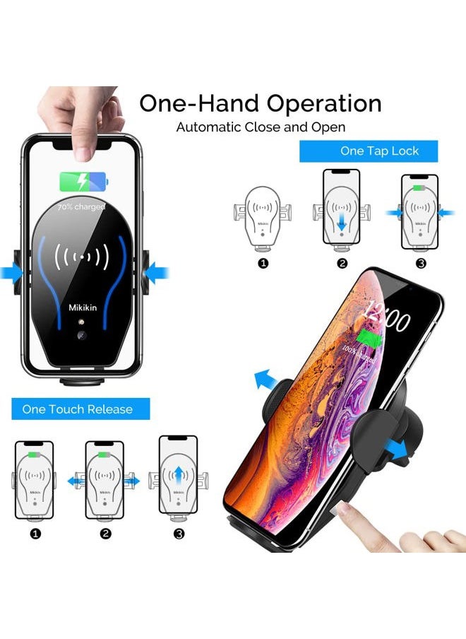 Wireless Car Charger, Auto-Clamping Car Phone Holder Mount 10W Fast Charging Air Vent Car Charger Compatible with iPhone 16 15 14 13 12 11 Pro Max Mini XR XS X, Samsung Galaxy S24 Ultra S23 S22 S21+