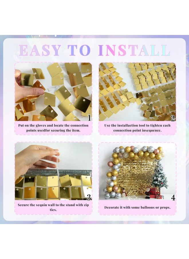 Shimmer Wall Backdrop Light Gold Wall Panels 12Pcs Square Sequin Shimmer Wall Backdrop Decoration for Birthday Party,Wedding, Anniversary