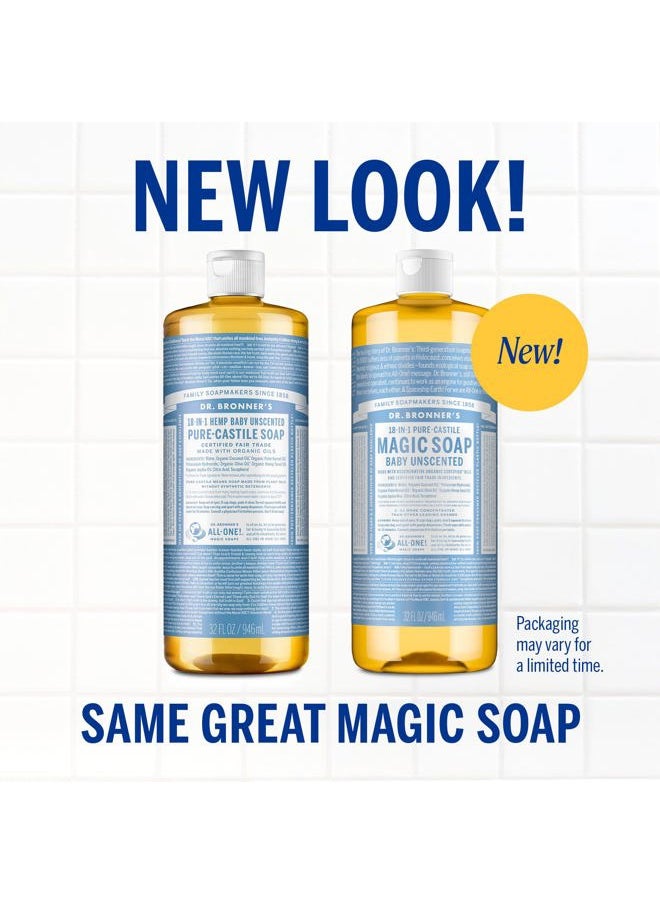 Magic Soap-Pure-Castile Liquid Soap (Baby Unscented, 32 ounce, 2-Pack)-Regenerative Organic Certified Oils, 18-in-1 Uses: Body, Laundry & Dishes, For Sensitive Skin, No Fragrance