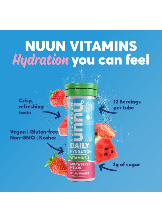 Vitamins Electrolyte Tablets with Vitamin D, C, E, A, & B6, Folic Acid, Magnesium & 4 Other Essential Electrolytes, Gluten Free & Vegan, Strawberry Melon, 8 Pack (96 Servings Total)