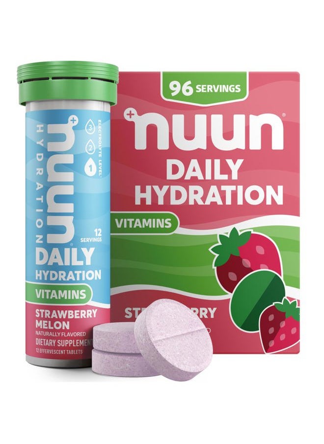 Vitamins Electrolyte Tablets with Vitamin D, C, E, A, & B6, Folic Acid, Magnesium & 4 Other Essential Electrolytes, Gluten Free & Vegan, Strawberry Melon, 8 Pack (96 Servings Total)