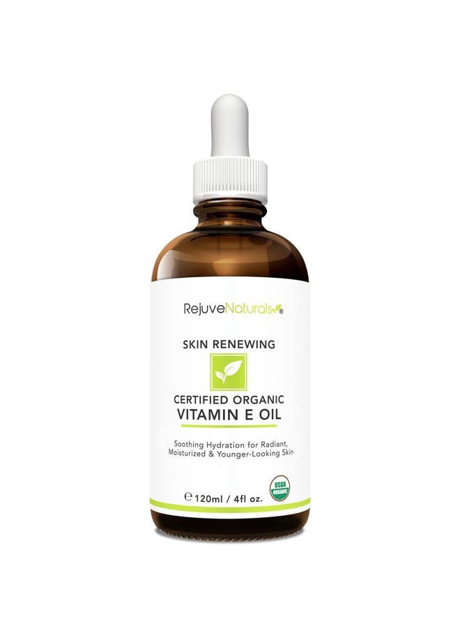 Vitamin E Oil - 100% All Natural & USDA Organic (LARGE 4oz Bottle) Repair Dry, Damaged Skin from Surgery & Acne, Age Spots & Wrinkles. For Radiant, Hydrated & Youthful Skin. Face & Body Moisturizer