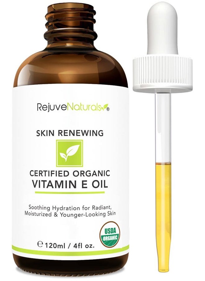 Vitamin E Oil - 100% All Natural & USDA Organic (LARGE 4oz Bottle) Repair Dry, Damaged Skin from Surgery & Acne, Age Spots & Wrinkles. For Radiant, Hydrated & Youthful Skin. Face & Body Moisturizer