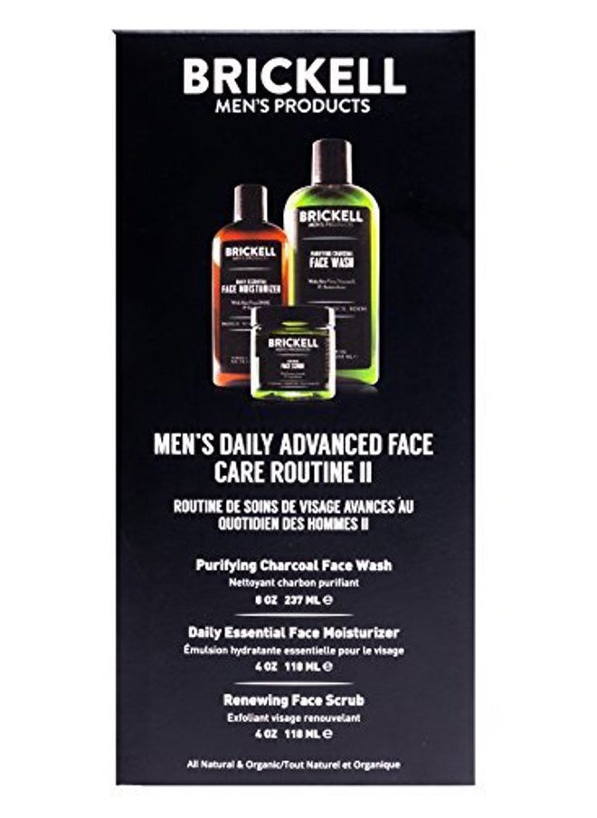 Brickell Men's Daily Advanced Face Care Routine II, Activated Charcoal Facial Cleanser, Face Scrub and Moisturizer Lotion, Natural and Organic, Scented