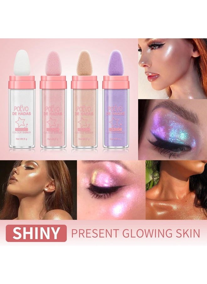 Polvo De Hadas Fairy Dust Highlight Patting Powder - Full Body Contouring and Clavicle Pearlescent Patting Powder for Face and Eye, Christmas Sparkling Body Glitter (#02 Fairy Pink)