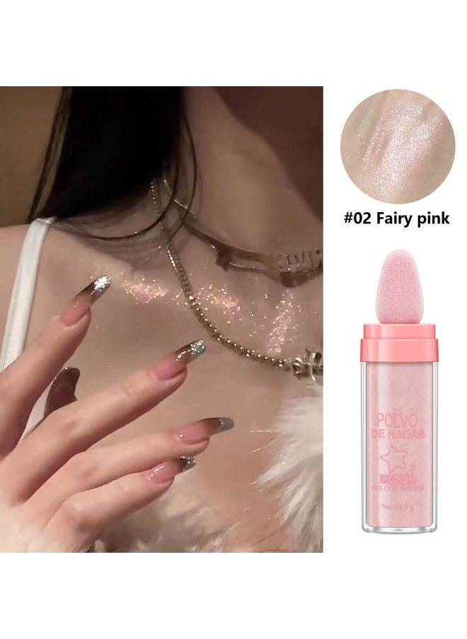 Polvo De Hadas Fairy Dust Highlight Patting Powder - Full Body Contouring and Clavicle Pearlescent Patting Powder for Face and Eye, Christmas Sparkling Body Glitter (#02 Fairy Pink)