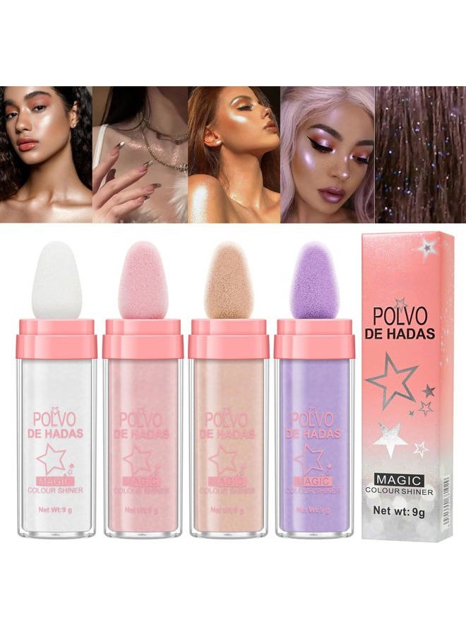 Polvo De Hadas Fairy Dust Highlight Patting Powder - Full Body Contouring and Clavicle Pearlescent Patting Powder for Face and Eye, Christmas Sparkling Body Glitter (#02 Fairy Pink)
