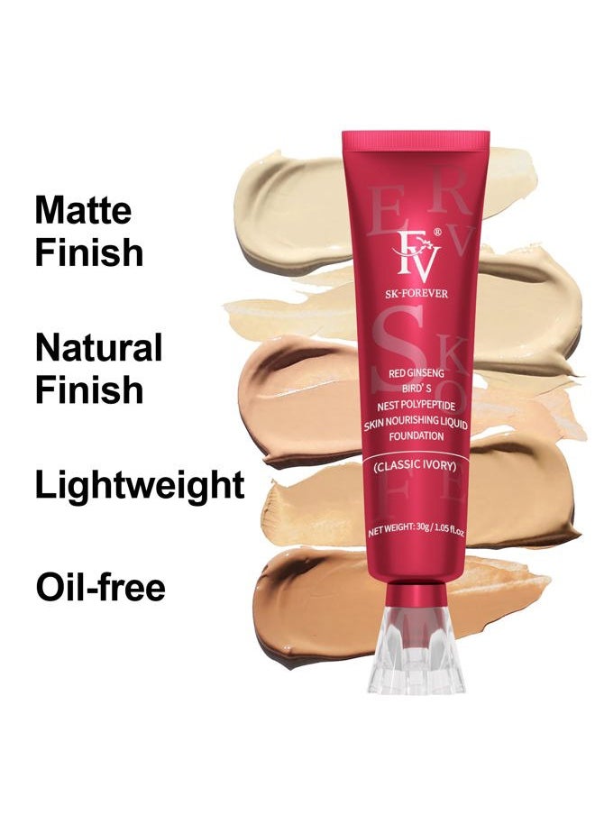 Waterproof Liquid Foundation with Matte Finish, Lightweight, Oil-Free, Natural Look Makeup for Combination & Oily Skin, Light to Medium Coverage, Classic Ivory, 1 fl. oz.