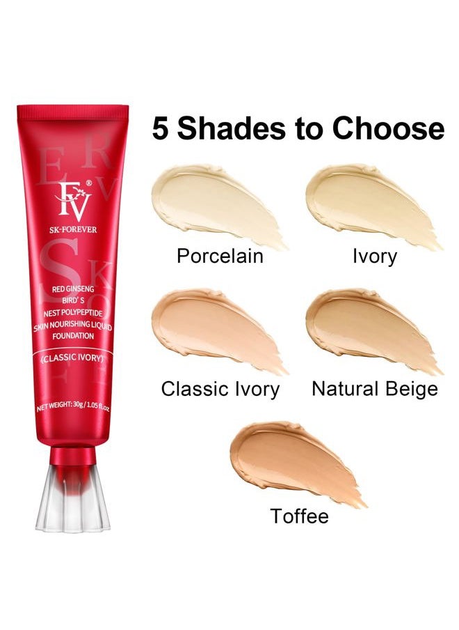 Waterproof Liquid Foundation with Matte Finish, Lightweight, Oil-Free, Natural Look Makeup for Combination & Oily Skin, Light to Medium Coverage, Classic Ivory, 1 fl. oz.