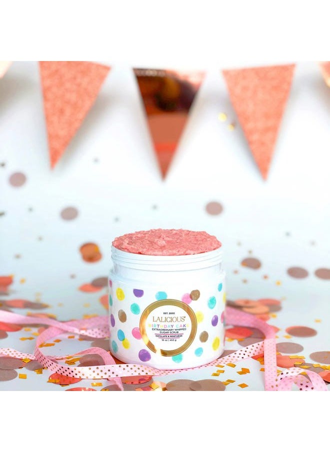 Birthday Cake Extraordinary Whipped Sugar Scrub - Pink Shimmer Body & Foot Scrub, Exfoliating & Moisturizing Skin Care with Coconut Oil & Honey, No Parabens (2 Ounce Travel Size)