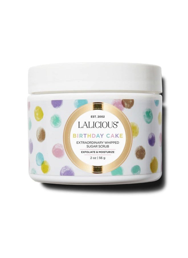 Birthday Cake Extraordinary Whipped Sugar Scrub - Pink Shimmer Body & Foot Scrub, Exfoliating & Moisturizing Skin Care with Coconut Oil & Honey, No Parabens (2 Ounce Travel Size)