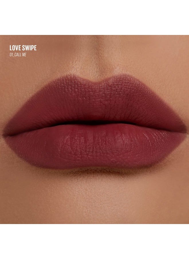 Lip Mousse - Love Swipe 01 Call Me | with Raspberry Seed Oil and Vitamin E, Buildable, Blendable, Moisturizing, Velvet Finish, Weightless Texture, Deep Shades, Vivid Color, Long Lasting, 0.22 Oz