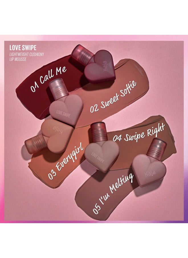 Lip Mousse - Love Swipe 01 Call Me | with Raspberry Seed Oil and Vitamin E, Buildable, Blendable, Moisturizing, Velvet Finish, Weightless Texture, Deep Shades, Vivid Color, Long Lasting, 0.22 Oz