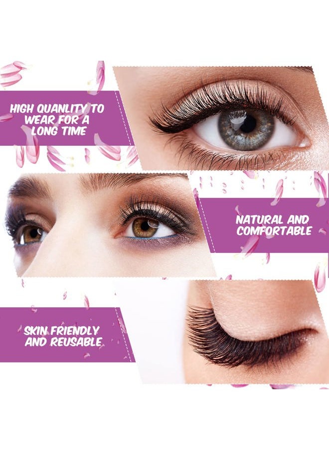 16 Pair Reusable Self Adhesive Eyelashes Waterproof Stable False Lashes Self Stick Easy to Apply False Eyelashes with Tweezers for Women Natural No Eyeliner Look, Black(Natural Style)