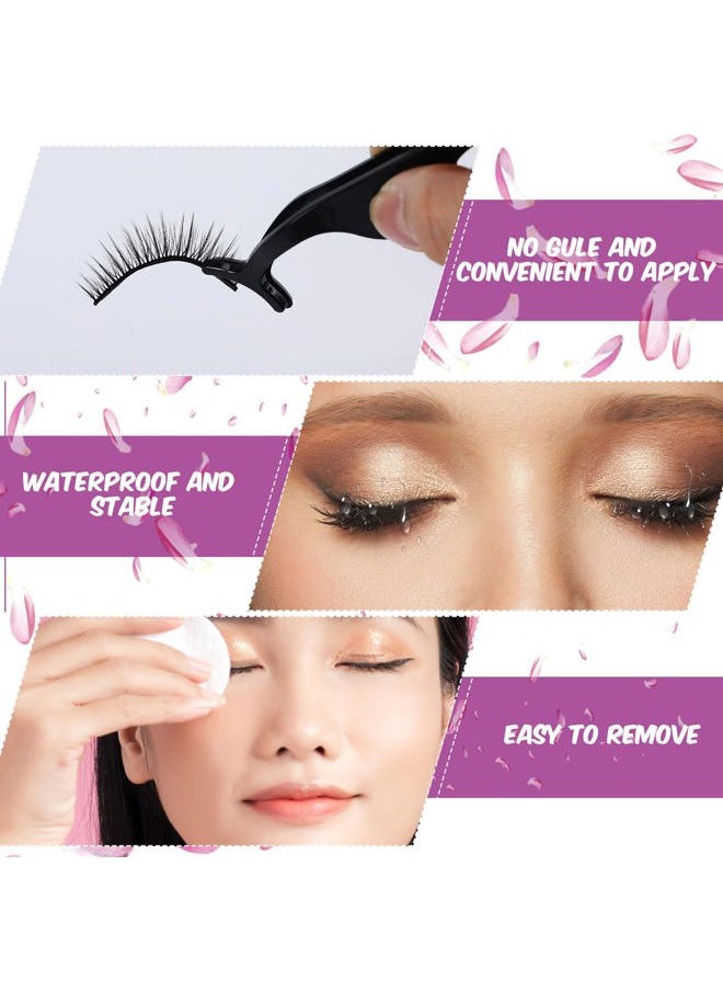 16 Pair Reusable Self Adhesive Eyelashes Waterproof Stable False Lashes Self Stick Easy to Apply False Eyelashes with Tweezers for Women Natural No Eyeliner Look, Black(Natural Style)