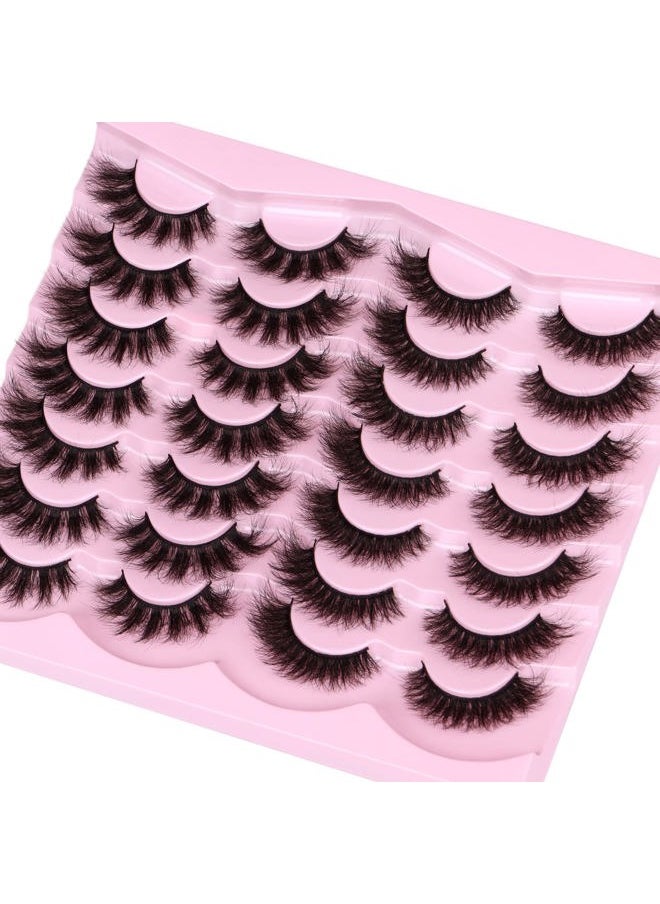 False Eyelashes Fluffy Wispy Faux Mink Lashes 8D Volume Long Cat Eye Lashes Dramatic 18MM 2 Styles Mixed Fake Lashes 14 Pairs Pack