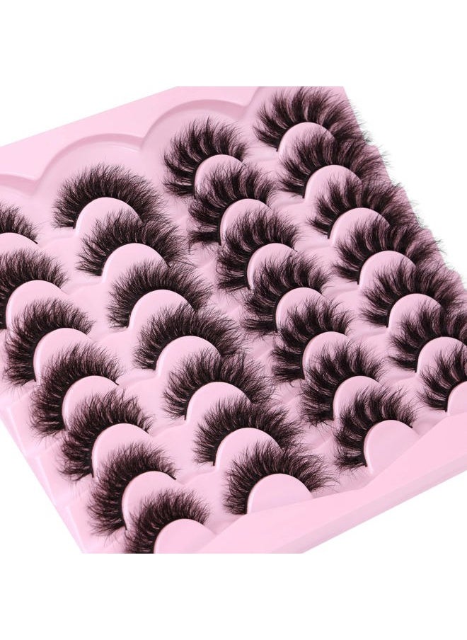 False Eyelashes Fluffy Wispy Faux Mink Lashes 8D Volume Long Cat Eye Lashes Dramatic 18MM 2 Styles Mixed Fake Lashes 14 Pairs Pack