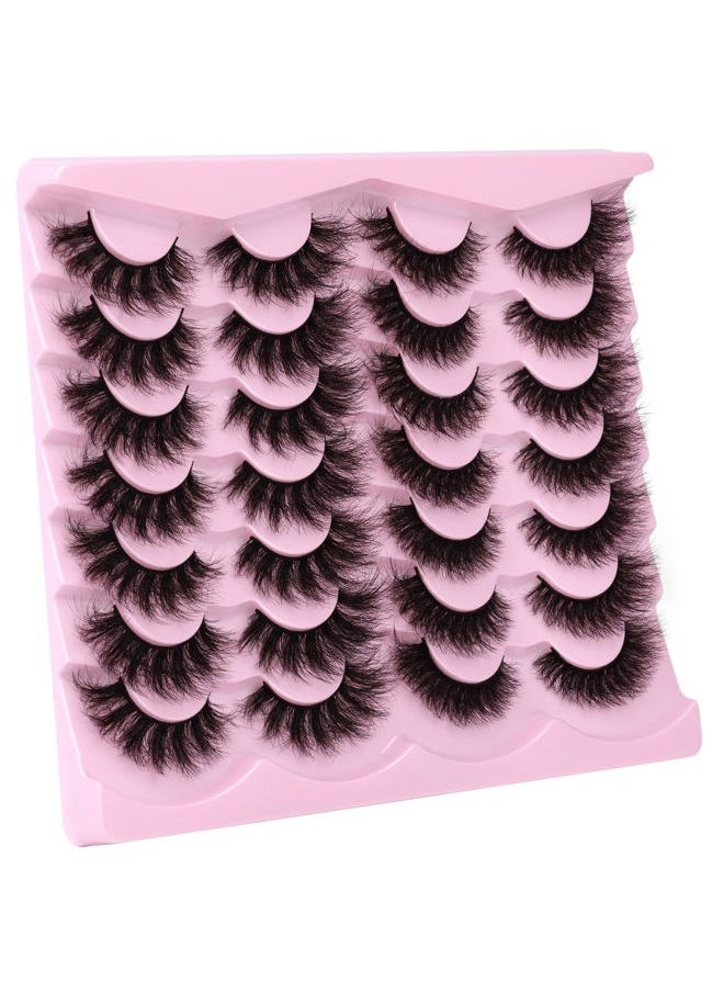 False Eyelashes Fluffy Wispy Faux Mink Lashes 8D Volume Long Cat Eye Lashes Dramatic 18MM 2 Styles Mixed Fake Lashes 14 Pairs Pack