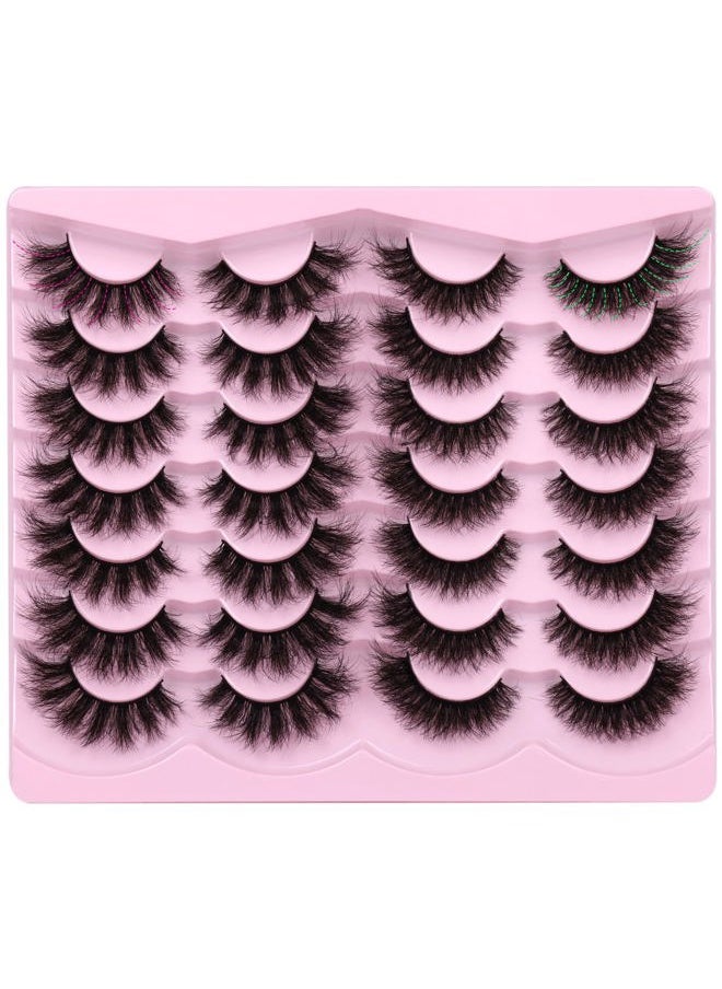 False Eyelashes Fluffy Wispy Faux Mink Lashes 8D Volume Long Cat Eye Lashes Dramatic 18MM 2 Styles Mixed Fake Lashes 14 Pairs Pack