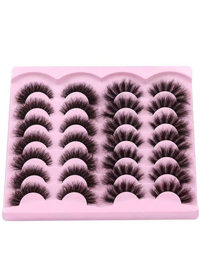 False Eyelashes Fluffy Wispy Faux Mink Lashes 8D Volume Long Cat Eye Lashes Dramatic 18MM 2 Styles Mixed Fake Lashes 14 Pairs Pack