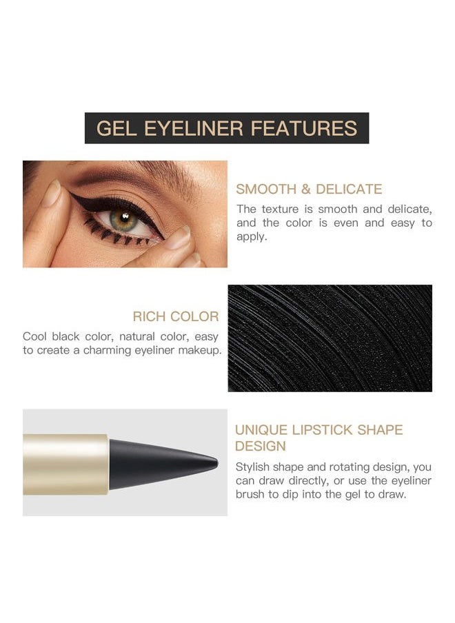 2 Pcs Black Gel Cream Eyeliner Set, Tool Smudge Proof and Waterproof Matte Black Eye-liner Pencil Tattoo Eyeliner Pen Stick Makeup for Women