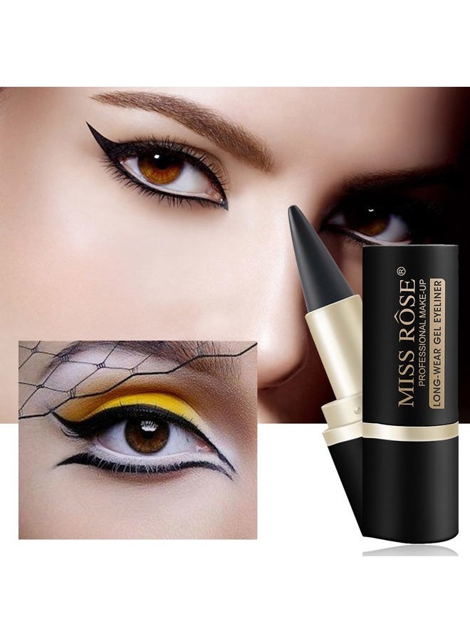 2 Pcs Black Gel Cream Eyeliner Set, Tool Smudge Proof and Waterproof Matte Black Eye-liner Pencil Tattoo Eyeliner Pen Stick Makeup for Women