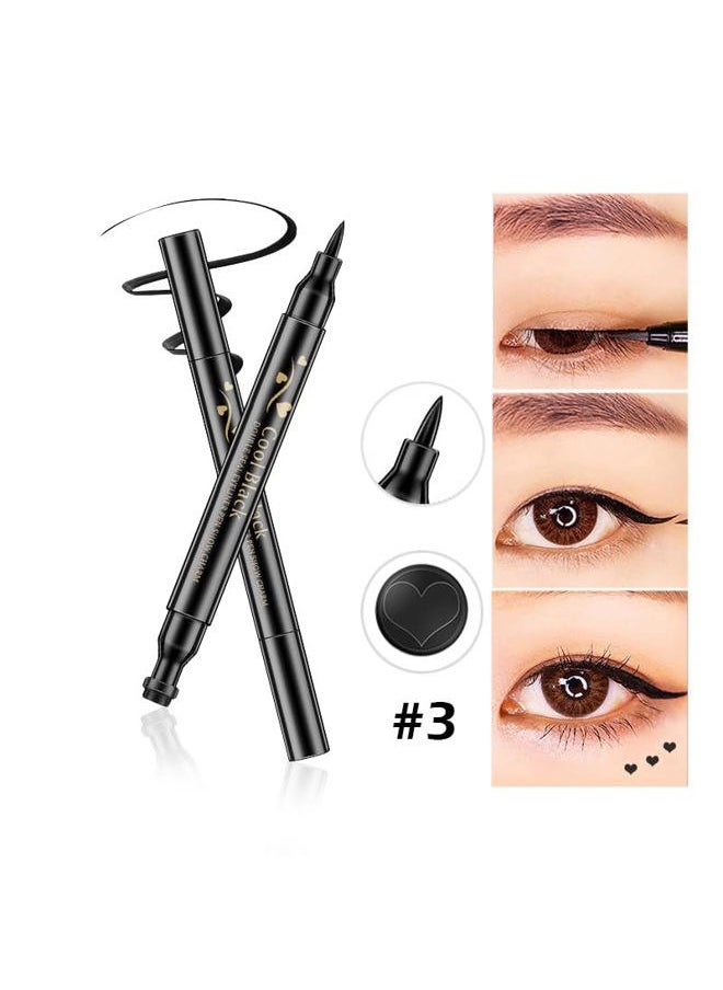 2 in 1 Double-headed Liquid Eyeliner Pen Stamp Super Slim Gel Felt Tip High Pigment Black Waterproof Smudgeproof Long Lasting Makeup Tool(Heart)